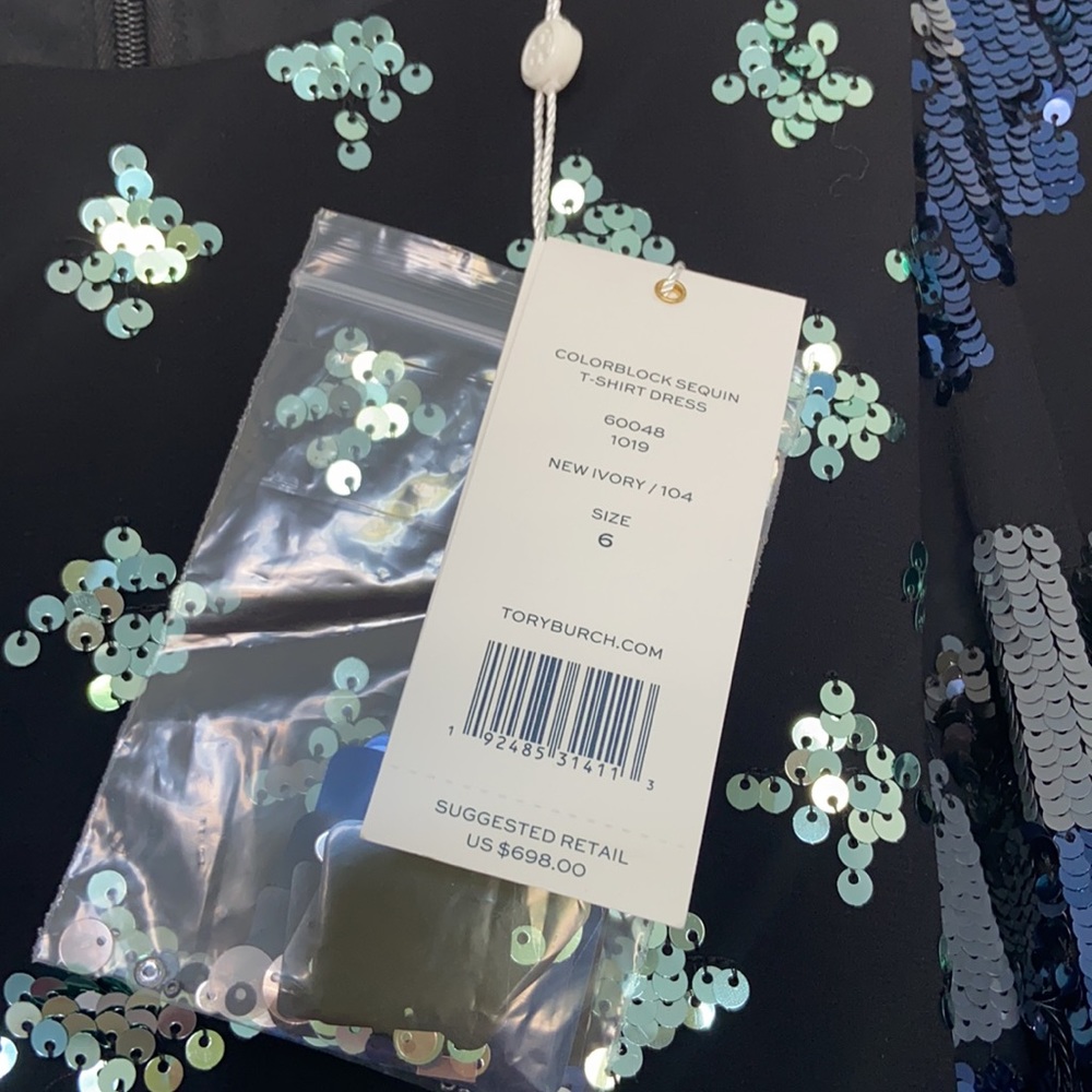 NWT Tory Burch Color block Sequin Dress - Picture 6 of 7